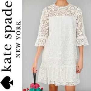 KATE SPADE $428 NWT Ruffled White Floral Lace Summer Dress – Size 8